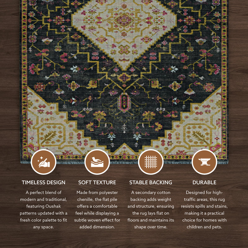 Laurel Gazia Machine Woven Polyester No Pattern Area Rug in Black, Runner 2'2" x 10'
