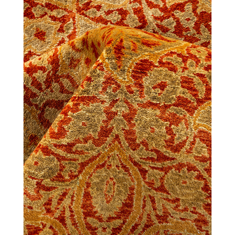 Tapis orange / jaune noué à la main de conception unique 8 pi 2 po x 13 pi 10 po Saunti