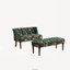 Fauteuil de style européen avec banquette capitonnée à motifs floraux et pieds en bois tourné, vert-1389082875