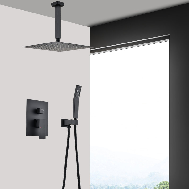 Black Matte Ceiling Shower - 10" Head & Handheld For Bathroom Mounted With, Black