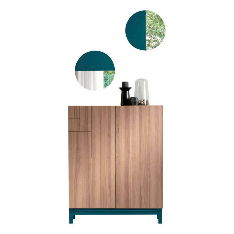 18 Pair Shoe Storage Cabinet, Walnut/Turquoise