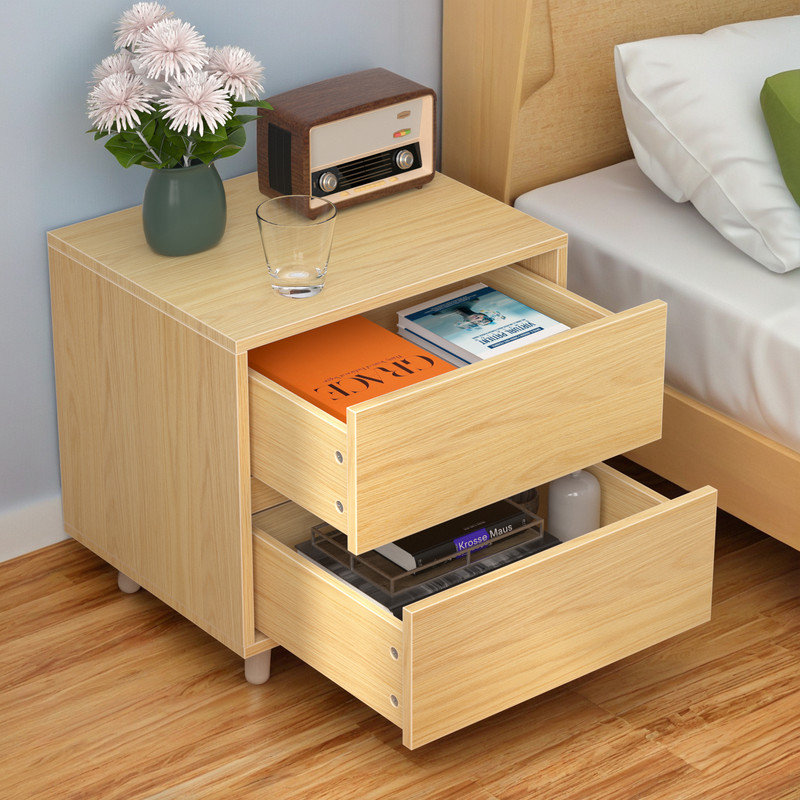 Modern Wood Two Drawer Nightstand,Vintage Bedside Table, Brown, Set of 2