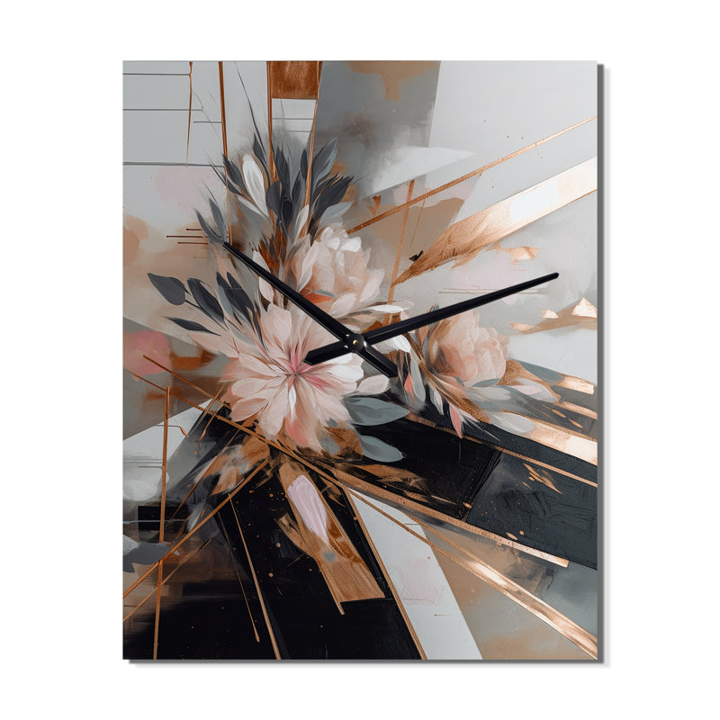 Linear Floral Elegance II - Horloges murales florales, H 32 po x l 24 po x P 1 po
