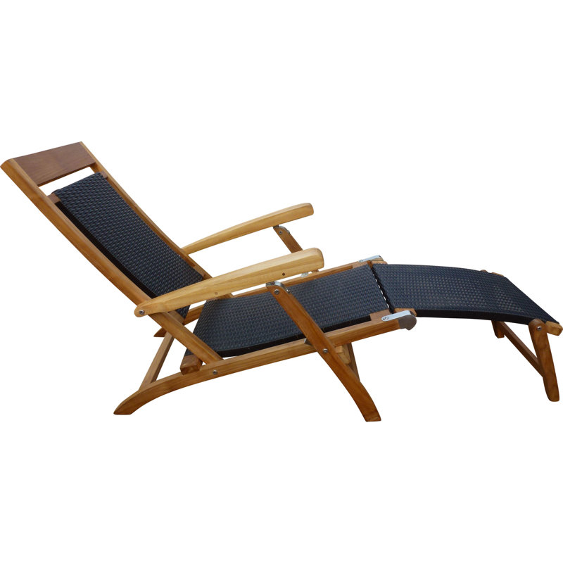 Narmada Outdoor Teak Chaise Lounge, Black