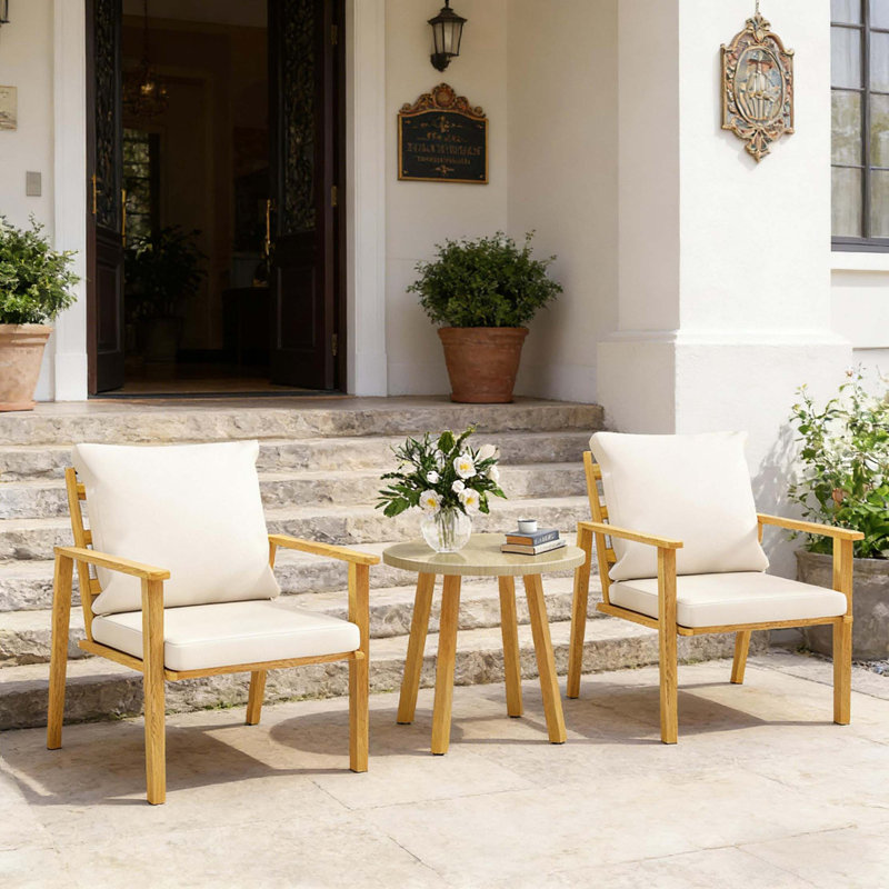 Ensemble bistro d'extérieur compact de style nordique avec coussins amovibles