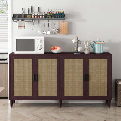 Buffet 70 "en rotin avec rangement et tablettes réglables
