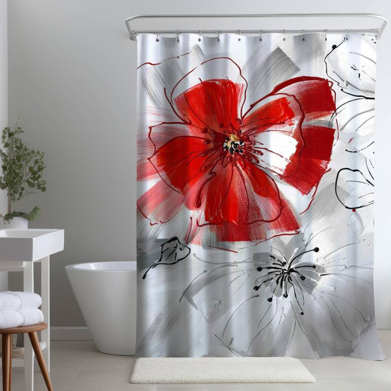 Floral – Polyester Shower Curtain, Dye Sublimation Print, 71" W × 74" L