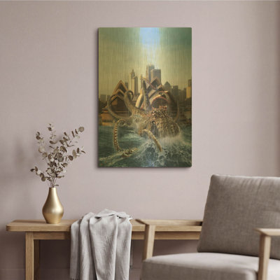 «Catch Of His Life» par Damir Martin, art mural en métal doré, 16 po x 24 po
