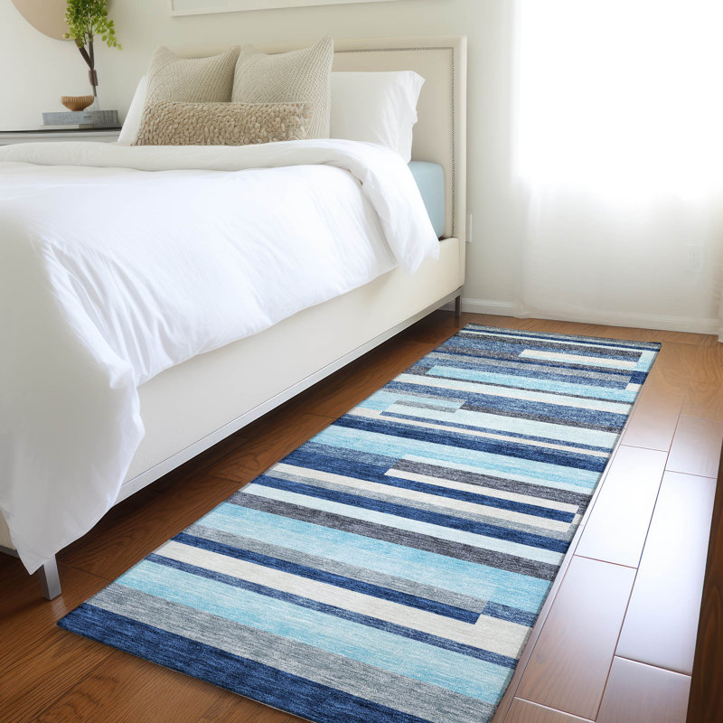 Premium Machine Washable Prisco Blue Rug, Runner 2'3" x 7'6"