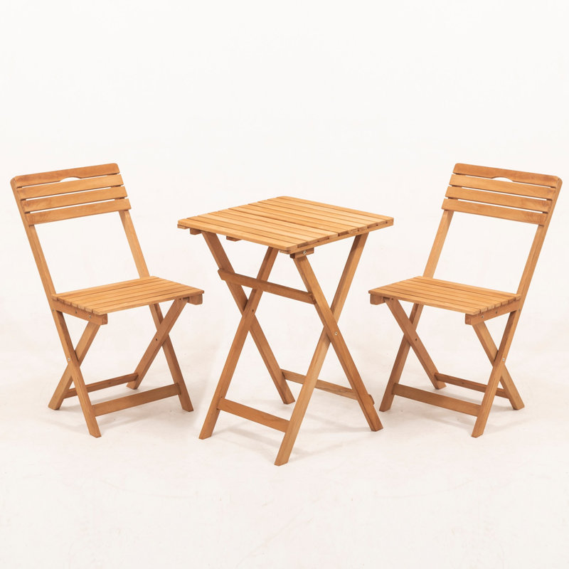 Ensemble de table et chaises de jardin 3 pièces, bois de hêtre naturel et crème, table: 19,7 po x 28,3 po x 19,7 po | Chaises: 15,7 po x 31,9 po x 11,8 po | Sans vernis, conservateur à base d'eau, conception traditionnelle rustique pour l'extérieur et le patio