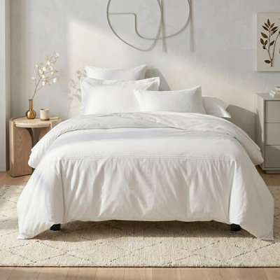 Hotel Comfort 100% Cotton Percale Duvet Cover Set with 2-Line Satin Stitch Detail - Premium 3PC Set, White, Full/Queen