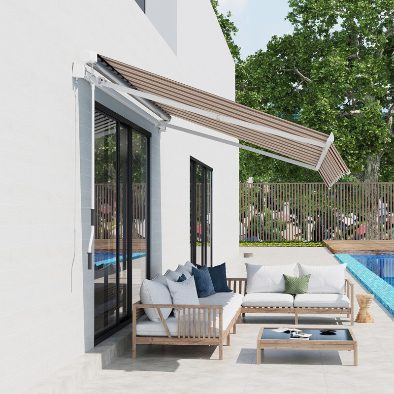 Auvent mural rétractable pour terrasse, H 59 po x l 155,5 po x P 96,5 po, Rayures rouges