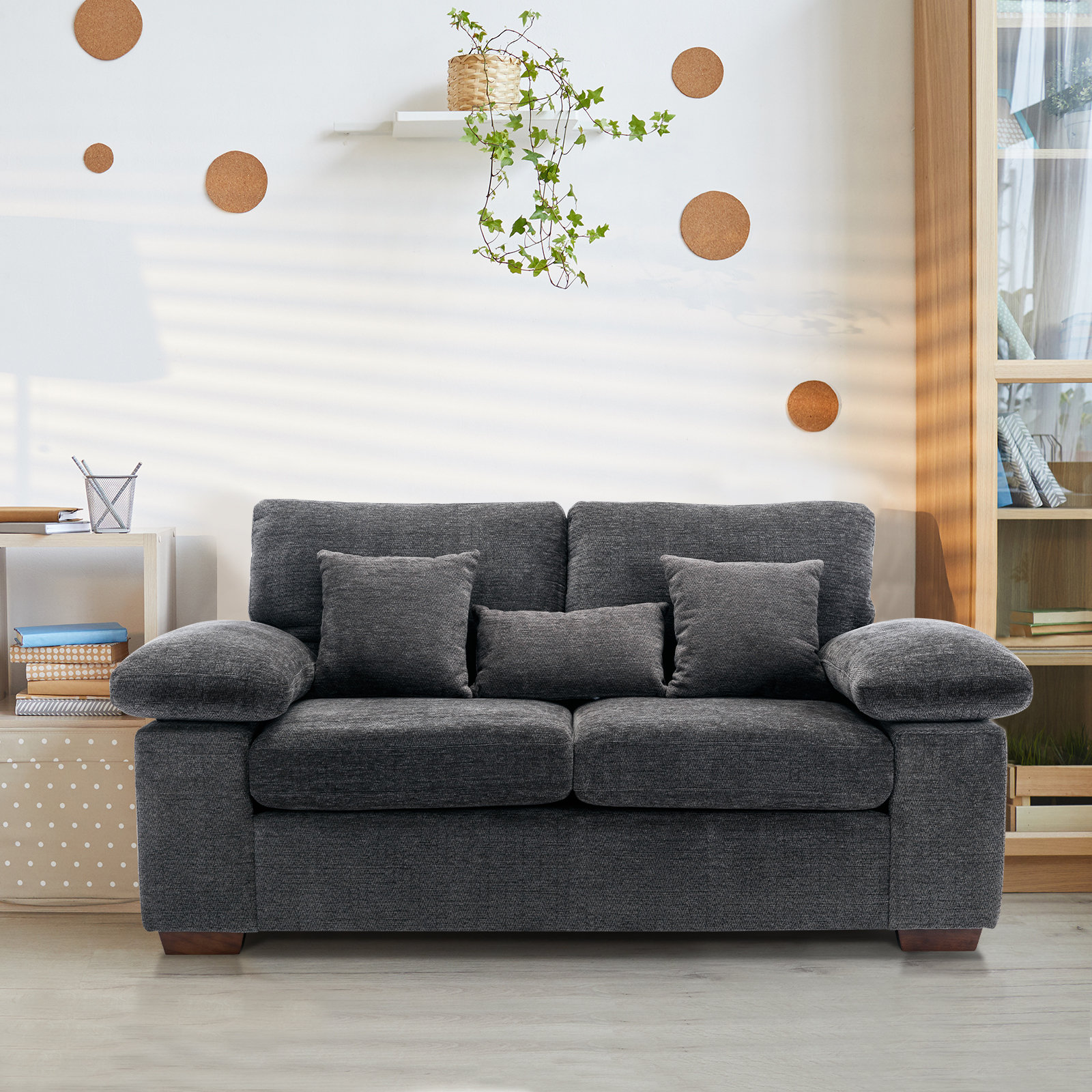 3 Seat Streamlined Upholstered Sofa Couch With Removable Back And