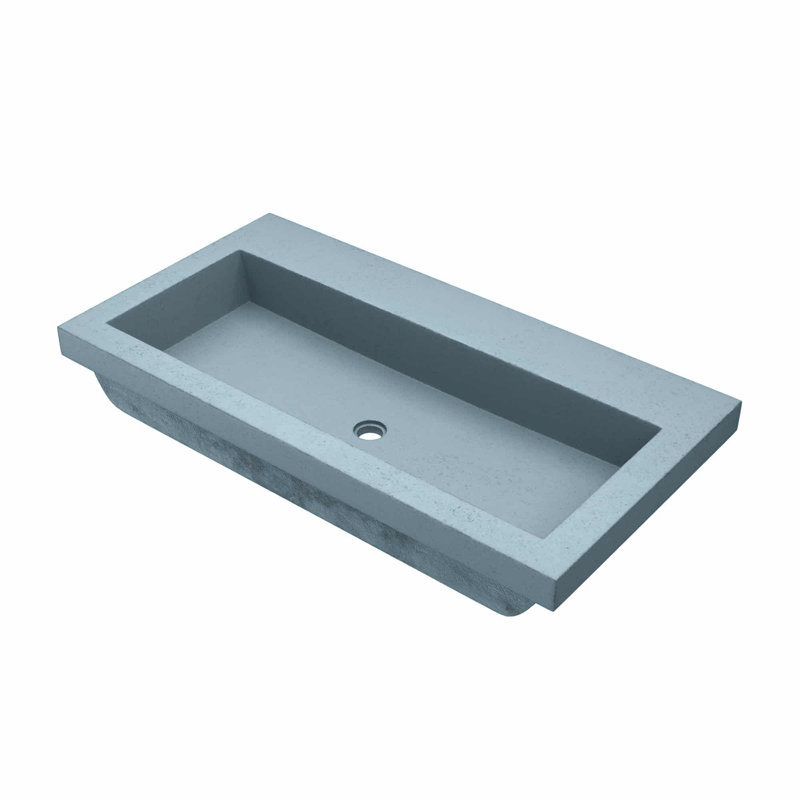 Trough Handmade Rectangular Bathroom Sink, No Hole, Ocean