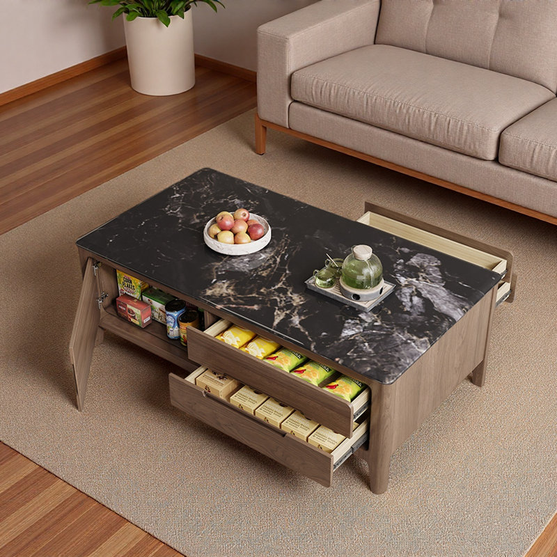 Table basse en bois Ultra Crystal Stone, Noir, H 19,7 po x L 47,2 po x l 25,6 po, Marron foncé