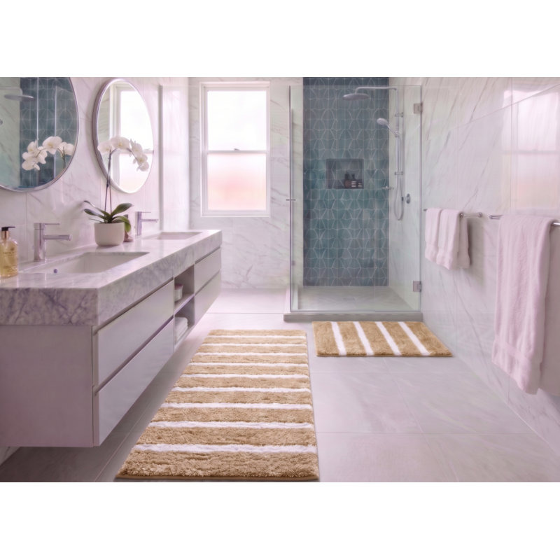 Ensemble de tapis et de tapis pour salle de bain en microfibre 2 pièces - doux, absorbant et antidérapant, Beige