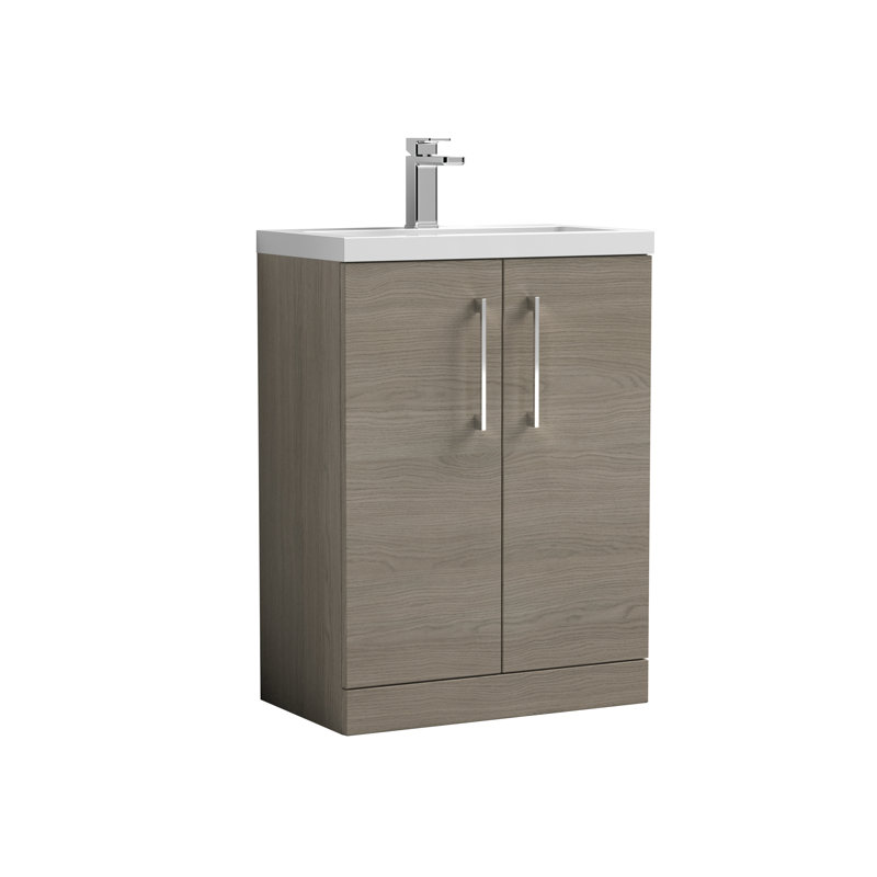 Arno Compact 605mm Single Bathroom Vanity with Integrated Vitreous China Basin, Solace Oak