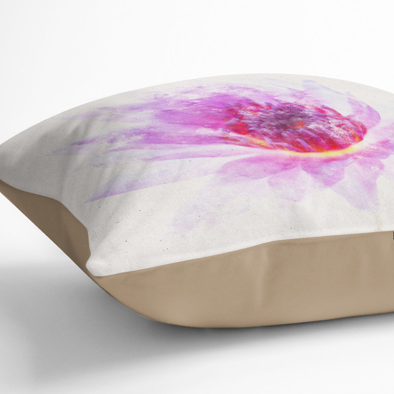 Water Lily Watercolour Cushion with Filling, 40cm H x 40cm W x 15cm D, Stone