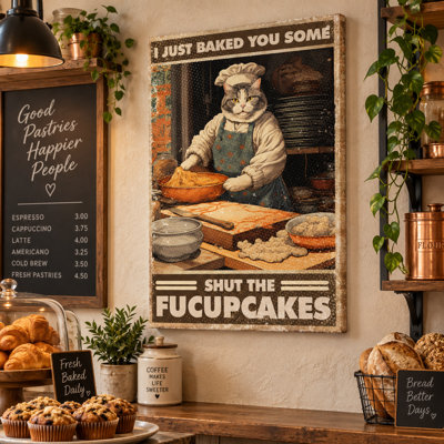 Shut The Fucupcakes Baker, art mural sur toile tendue - décoration de salon, de chambre à coucher ou de bureau