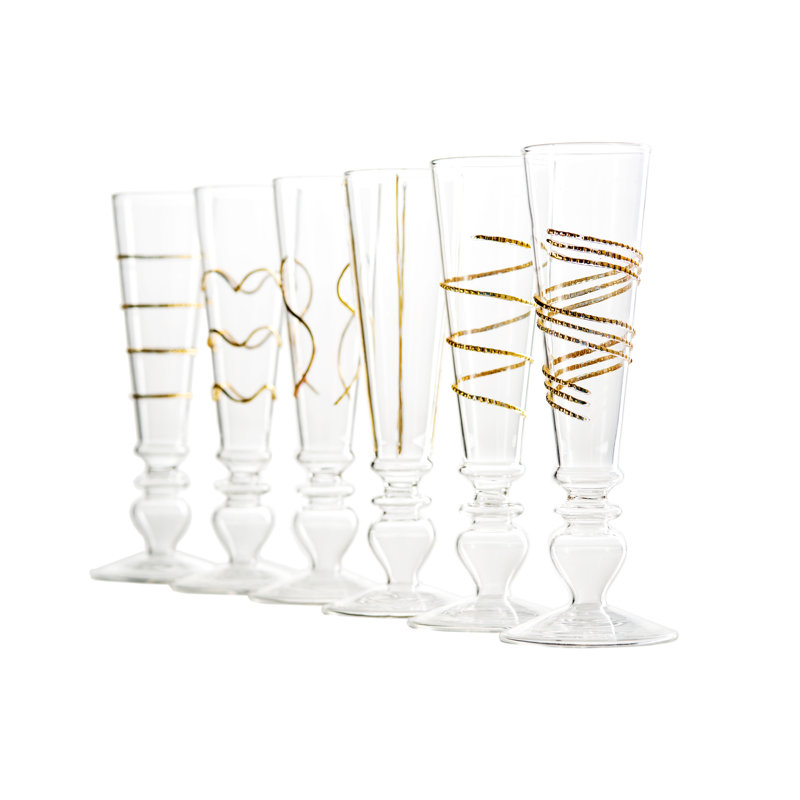 Razzle Dazzle 6 oz. Handmade Flute Set, Clear/Gold