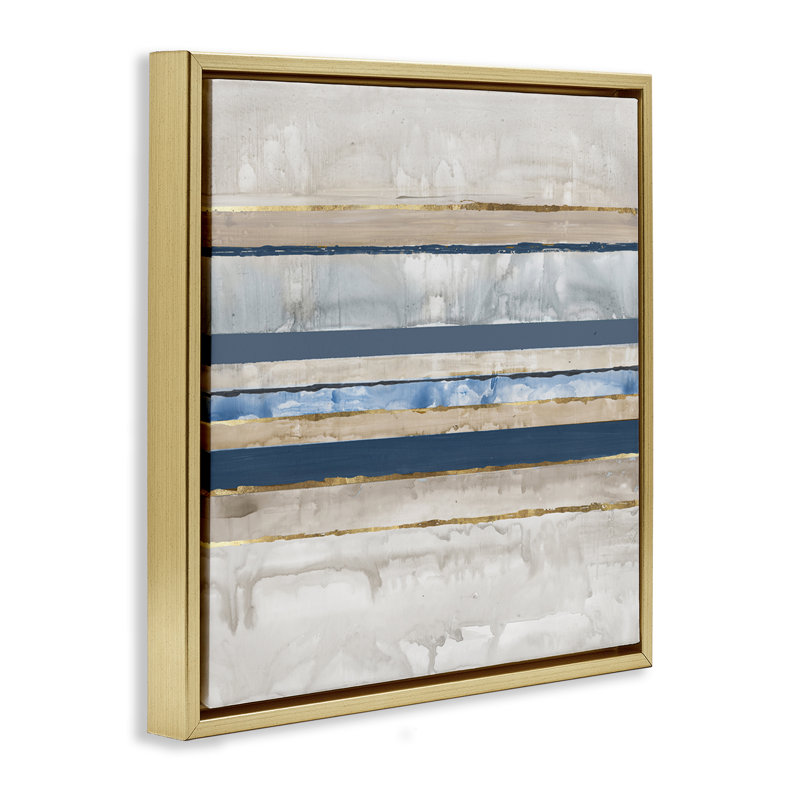 «Nautical Tone Stripes» par Lera, H 25 po x l 25 po, Cadre flottant métallique doré
