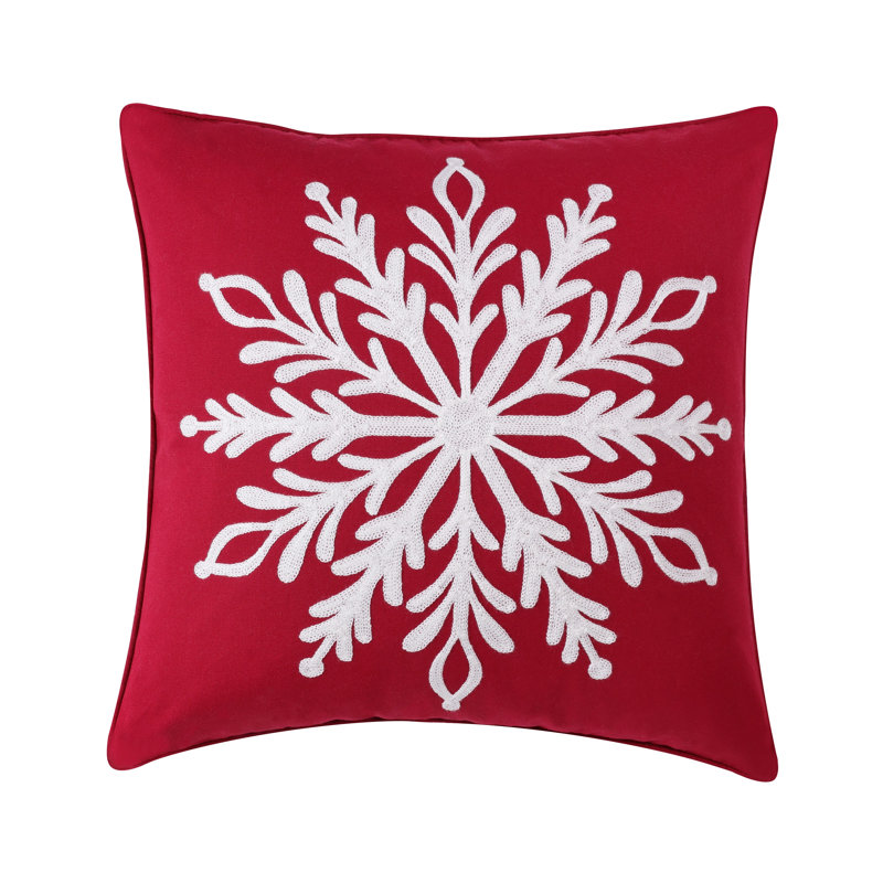 Coussin décoratif de Noël brodé de flocons de neige, Greenland Home Fashions, 45 x 45 cm, rouge