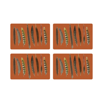 Pheasant Feathers Vegan Leather Rectangle Pebble Placemat