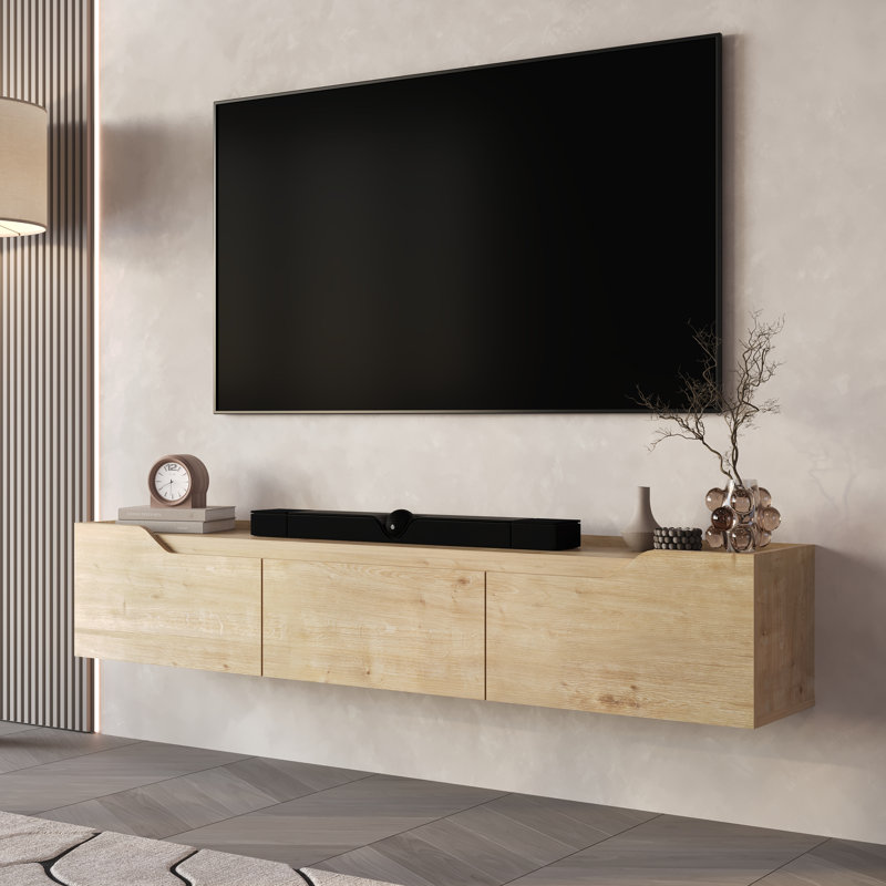 Meuble télé flottant avec 3 armoires Newa, Chêne