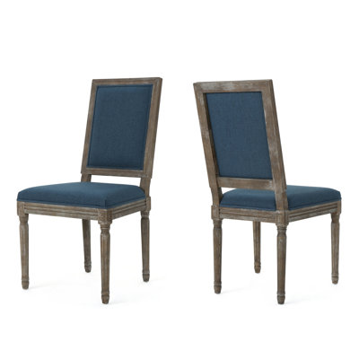 2 Dining Chairs In Navy Blue - Fabric Upholstery, Robust Legs Of Stylish Addition To Your Area