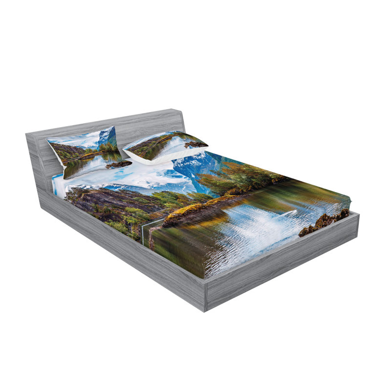 Ambesonne Nature Fitted Sheet & Pillow Sham Multicolor, Full Sheet Set + 5 Additional Pieces