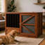 Meuble pour chien en bois massif de 43 po, chenil pliable avec mangeoire pivotante à 360 °, tâches multiples pour petits et moyens chiens, plateau portatif facile à nettoyer, apparence de style moderne, motif de couleur noyer