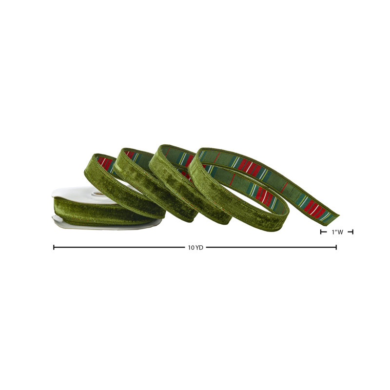 Velours 1 po X10Y avec ruban écossais vert Mckenzie, Olive Green/Red
