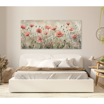 Poppy Wildflower Painting, Field of Flowers, Country Landscape, Landscape Painting, Wall Art