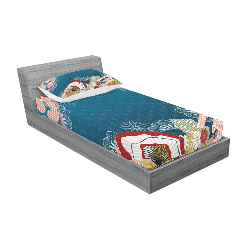 Ensemble de draps géométriques japonais, Ensemble de draps pour lit simple avec drap-housse