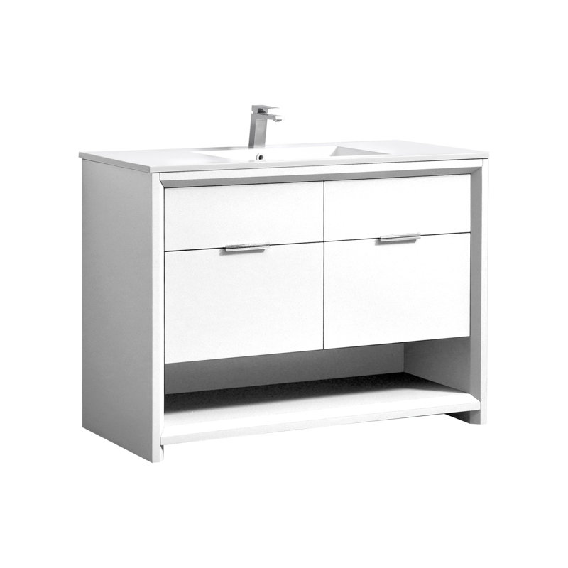47.63'' Single Bathroom Vanity with Acrylic Top, High Gloss White