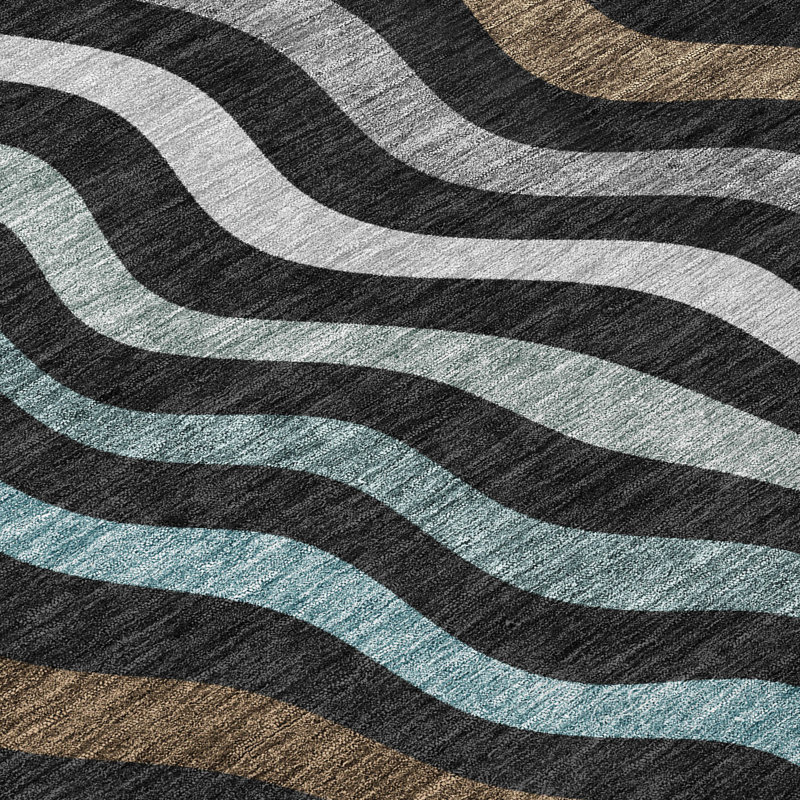 Machine Washable Indoor/Outdoor Chantille ACN2570 Abstract Rug, 3' x 5', Black