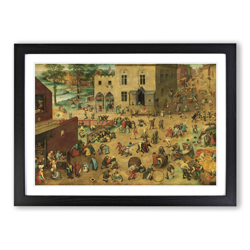Children's Games by Pieter Bruegel the Elder - Picture Frame Painting, 48cm H x 65cm W x 2cm D, Black Framed