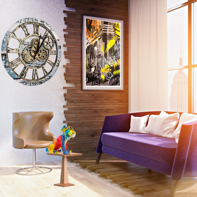 24" Aqua Green and Bronze Industrial Wall Clock with Moving Gears
