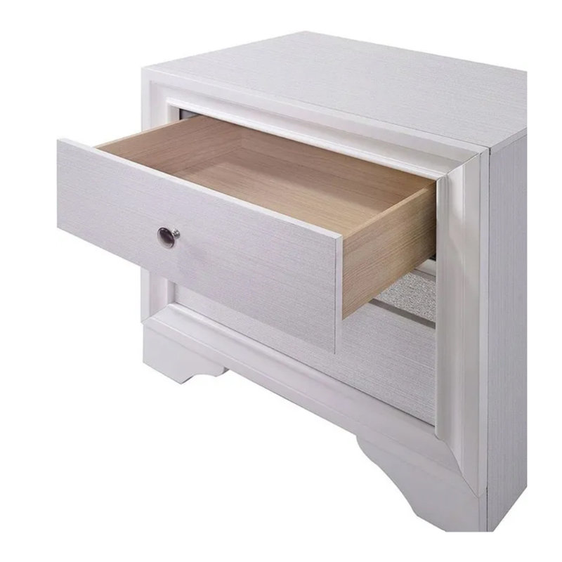 Table de chevet 3 tiroirs en bois avec élégants boutons ronds en étain, Blanc