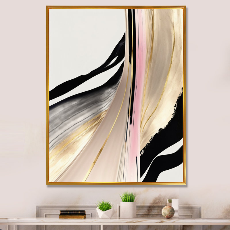 Minimalisme rose et or cubique Fusion VII - impression sur toile, H 32 po x l 16 po x P 1 po, Toile avec cadre flottant or