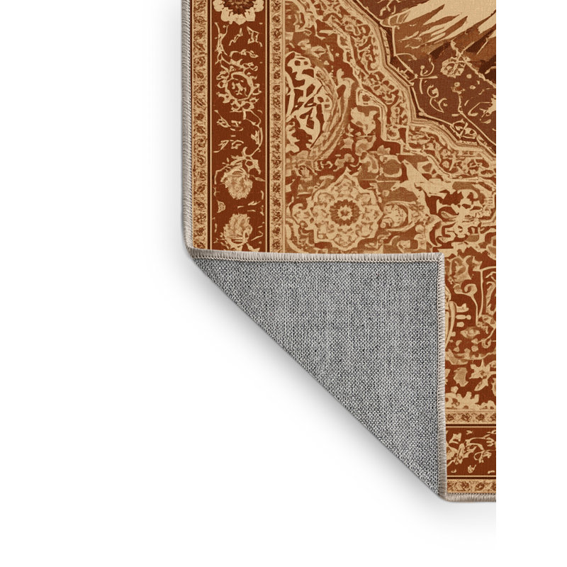 Machine Washable Orkan Mount Kilimanjaro Classic Oriental Rug in Brown – Beige Binding, 4x6
