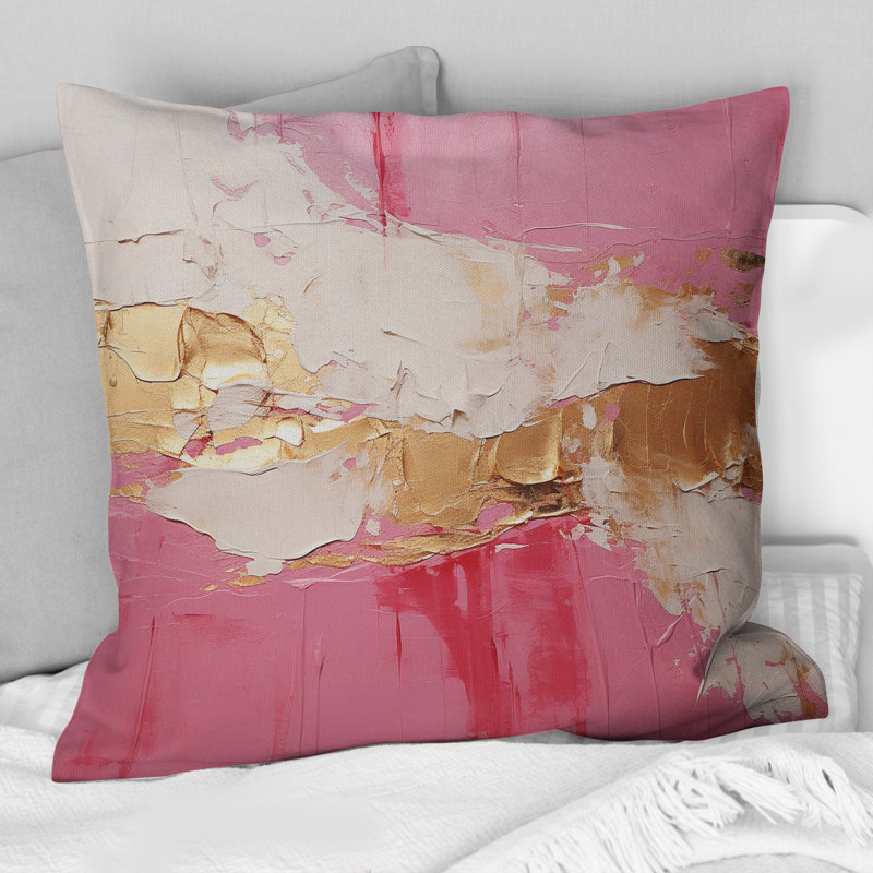 Minimalisme, horizon rose et doré I - Coussin décoratif avec peinture abstraite