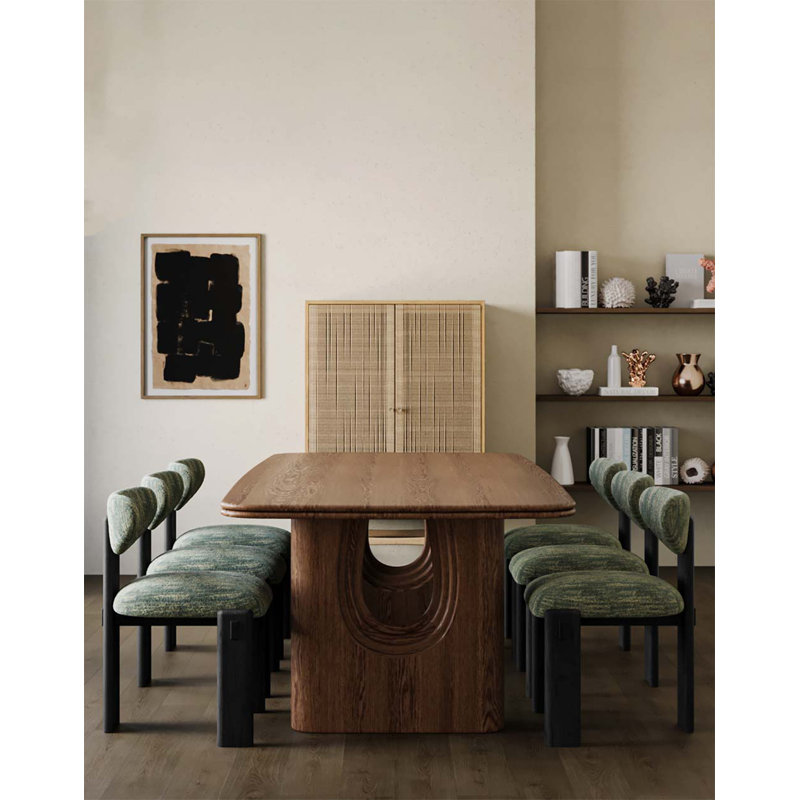 Brown Reclaimed Wood Rectangular Dining Table with Arched Legs