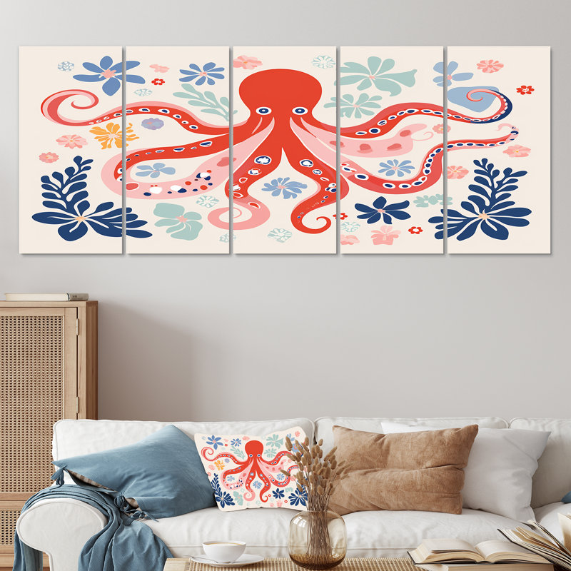 «Riordan - Octopus Animal Wall Art for Living Room», 5 pièces, H 28 po x l 60 po