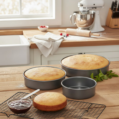 Professional Round Cake Mould Three-Piece Set, High-Quality Non-Stick Coating, Heavy-Duty Carbon Steel Material, Ensures Even Baking, Suitable For Making Multi-Layer Cakes.