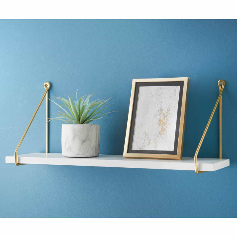 Addre Floating Shelf, White/Gold, 20cm H x 80cm W x 15cm D