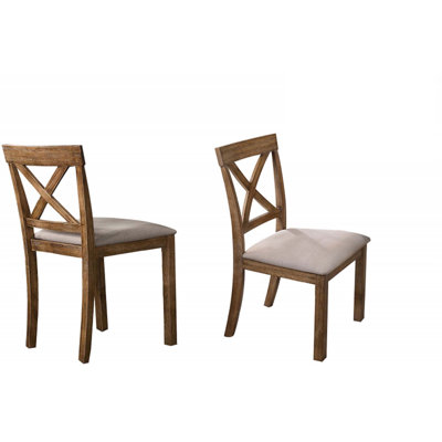Ensemble de 2 chaises en bois avec dossier ouvert en X et coussin rembourré, parfait pour les cuisines et les salles à manger rustiques