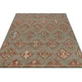 Moroccan Hand Knotted Geometric Area Rug in Red, Green, Orange, Teal