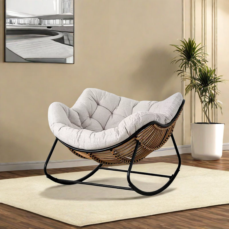 Chaise berçante Lazy Home, Gris riz, Noir / brun