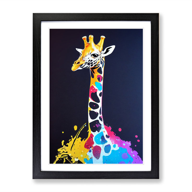 Giraffe Paint Splat No.1 - Single Picture Frame Painting, Black, 64cm H x 46cm W x 2cm D